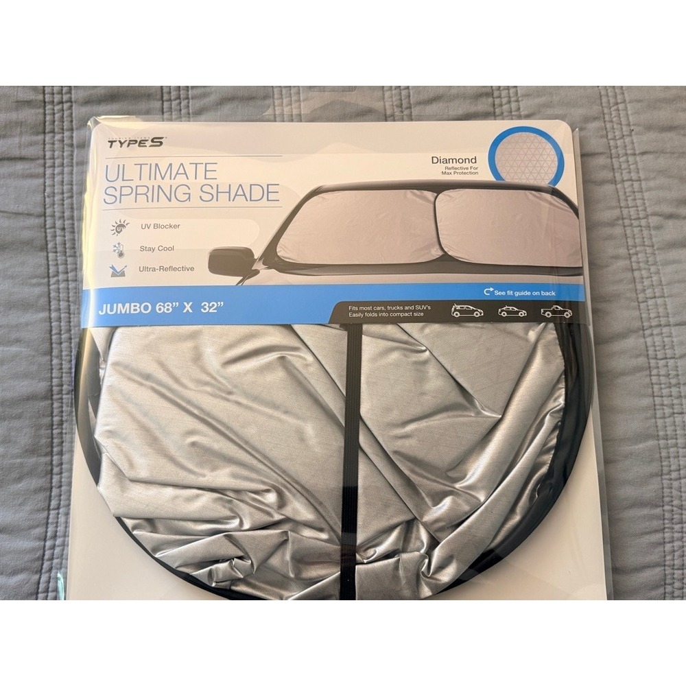TYPE S Jumbo Windshield Sun Shade 68x32 Silver Reflective UV Blocker NEW